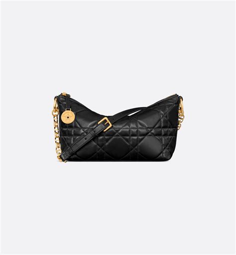 Diorstar Hobo Bag with Chain Black Macrocannage Lambskin